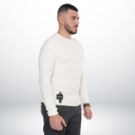 Round Neck Knitted Sweater with Slogan – White