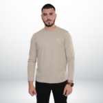 Round Neck Knitted Sweater with Slogan – Beige