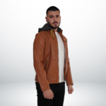 Leather Fitted Jacket with Hood – Camel