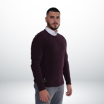 Round Neck Sweater with Slogan – Aubergine