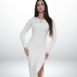 Knitted Fit Dress with Open Back – White