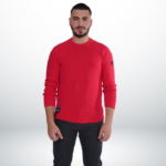 Round Neck Knitted Sweater with Slogan – Red